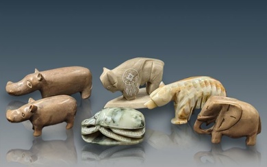 Lot Of 6 Carved Stone Animals Of Various Types And Sizes