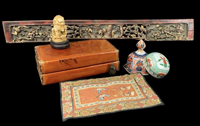 Lot Of Chinese Lacquer Wood Leather Porcelain