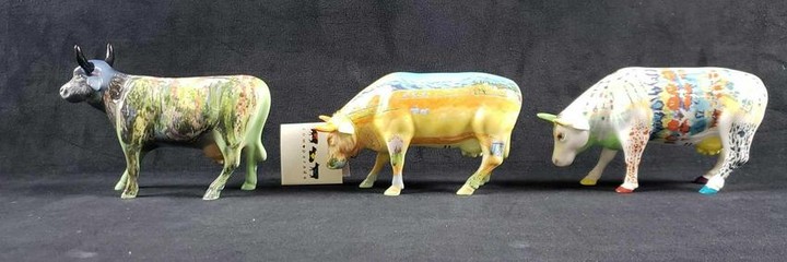 Lot of 3 Art Cow Parade Cow Figurines