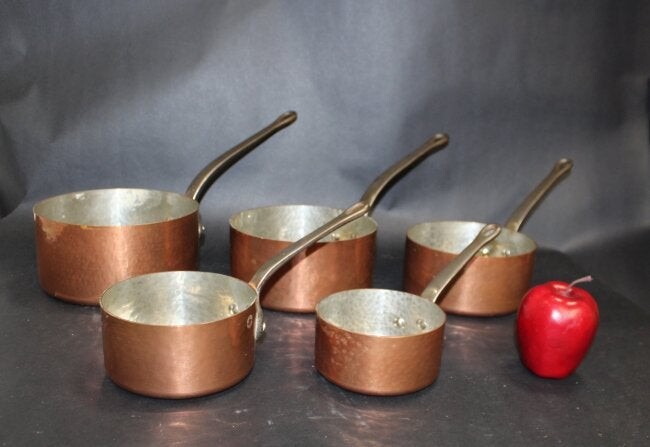 Lot of 5 French hand hammered copper pots