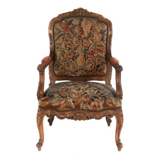 Louis XV Style Carved Wood Arm Chair