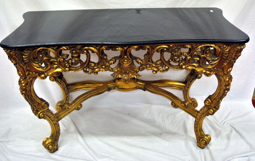 Louis XV style console table with serpentine marble top, orn...