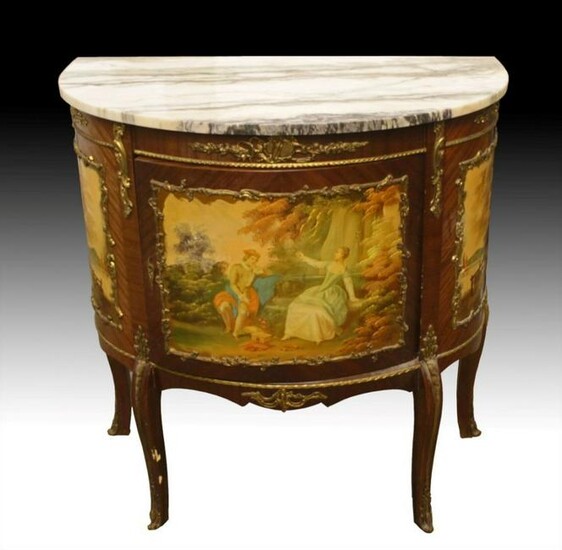 Louis Xv Style Painted And Mahogany Marble Top Commode