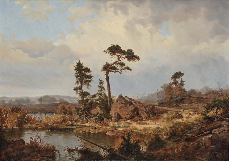 Louise Haenelc. 1845 Märkische Landschaft R. u. signé et daté 1845. Huile sur lv. 56...