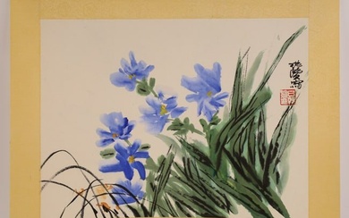Lu Chun Lan "Flowers" Watercolor & Ink On Paper