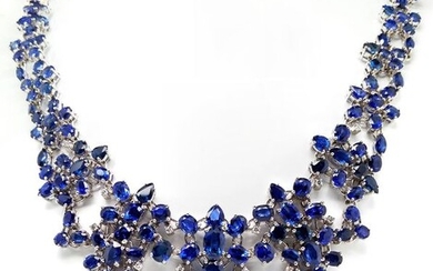 MAGNIFICENT - 63.90ctw Natural Sapphires and Natural Diamonds - IGI Reports - 18 kt. White gold - Necklace Sapphires
