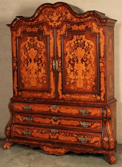 MARQUETRY INLAID DUTCH STYLE BOMBE CABINET