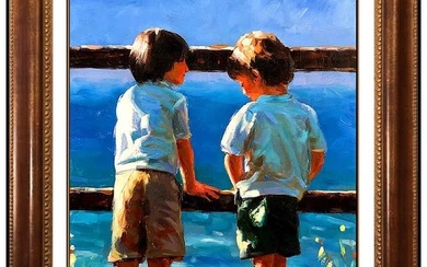 Michael Vincent Oil Painting On Canvas Original Signed Child Boys Landscape Art