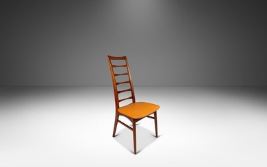 Mid-Century Modern High-Back Ladder-Back Accent Chair in Walnut & Leather the Manner of Niels