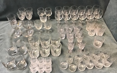 Miscellaneous drinking glasses - a set of wine glasses etched...