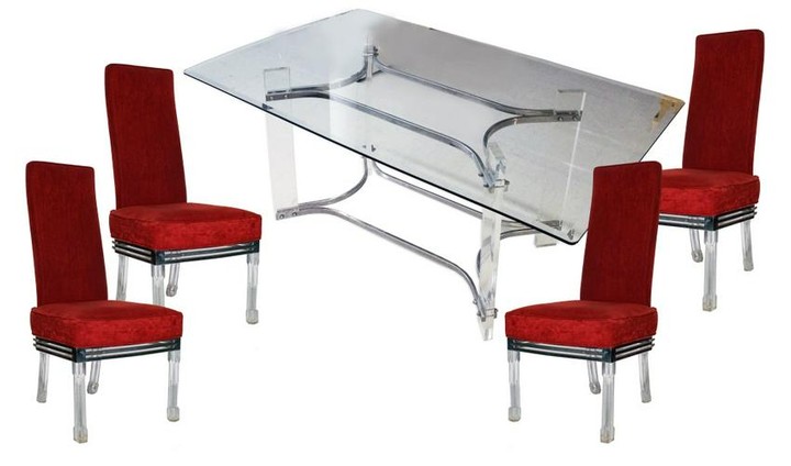 Modern Lucite Dining Room Table with 4 Chairs Set