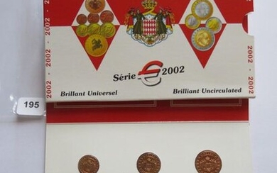 Monnaies Euros - Monaco - Série BU 2002 (8 monnaies, 40 000 ex.) FDC dans sa plaquette d'origine