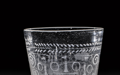 Mug Krkono e, 18th century Colourless glass with tear. Décor slipped on the co...