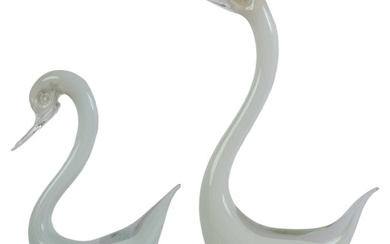 Murano Seguso Pair of Art Glass Swans Sculptures