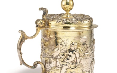NICE SILVER LIDDED TANKARD WITH CUPIDS AS AN ALLEGORY OF...