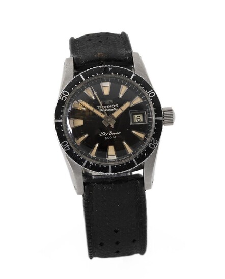 NOT SOLD. Technos: A gentleman's wristwatch of steel. Model Sky Diver, ref. 1163. Mechanical movement with automatic winding and date, ETA 2472. 1960s. – Bruun Rasmussen Auctioneers of Fine Art