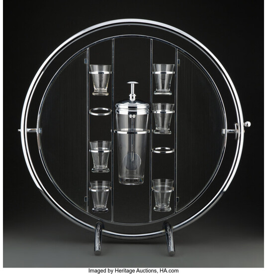 National Silver Company, Gyroscope Cocktail Table with Cocktail Shaker and Eight Cups