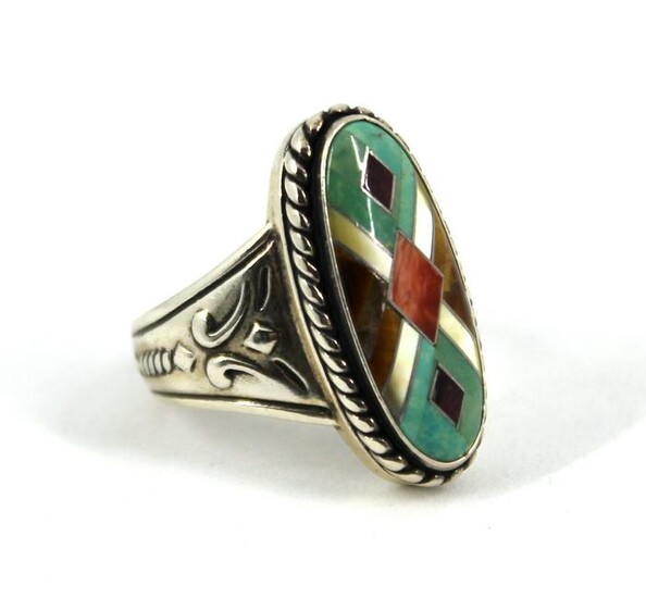 Native American Silver, Colored Stones & MOP Ring
