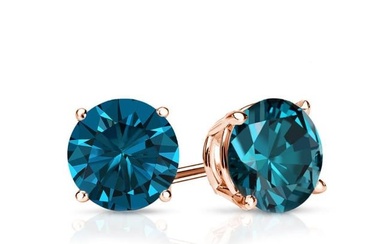 Natural 0.75 CTW Blue Diamond Stud Earrings 14K Rose Gold