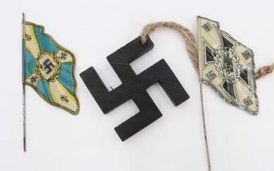 Nazi Tin Flags + Wood Swastika