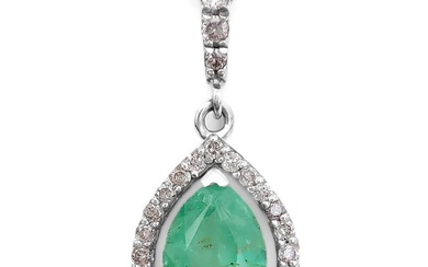 ***No Reserve Price*** 1.16 Carat Emerald and Pink Diamonds Pendant - 14 kt. White gold - Pendant