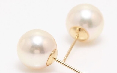 No Reserve Price - 18 kt. Yellow Gold - 8.5x9mm Akoya Pearls - Earrings