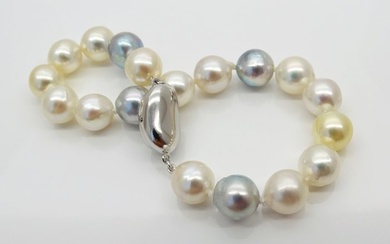 No Reserve Price - Akoya Pearls, Natural Candy Colors, 8.5 -9 mm Silver - Bracelet