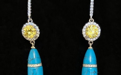 No Reserve Price - Earrings Silver Turquoise - Citrine