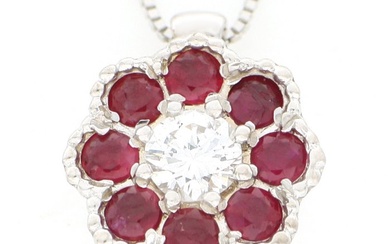 No Reserve Price Necklace - White gold, New 0.40ct. Round Ruby - Diamond