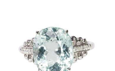 No Reserve Price - Ring - 14 kt. White gold, IGI Certified 4.07ct Aquamarine - Diamond