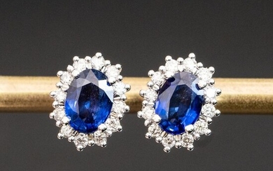 No Reserve Price - Stud Sapphire Diamond Earrings - 14 kt. White gold - Earrings - 2.21 ct Sapphire - 0.36ct D-F/VVS Diamonds - Lilo Diamonds