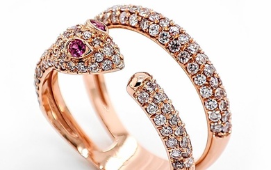No reserve price - 1.13 Carat Sapphire And Pink Diamond Ring - Ring - 14kt gold - Rose gold