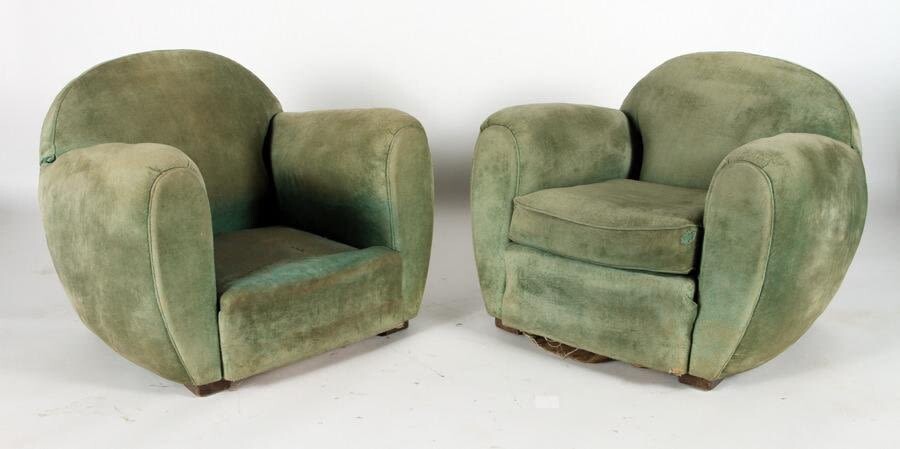 PAIR FRENCH ART DECO CLUB CHAIRS MANNER ROYERE
