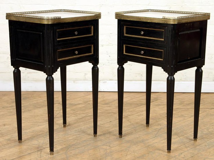 PAIR FRENCH MARBLE TOP TABLES/NIGHT STANDS C.1940