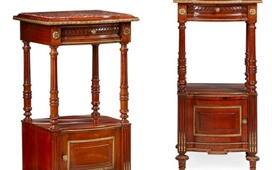 PAIR OF FRENCH EMPIRE STYLE MAHOGANY MARBLE TOP BEDSIDE