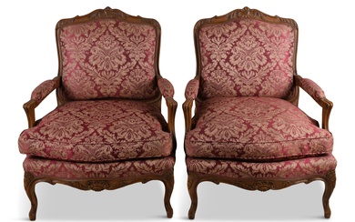 PAIR OF LOUIS XV BEECHWOOD STAINED FAUTEUILS 35 x 24 1/2 x 29 in. (88.9 x 62.2 x 73.7 cm.)