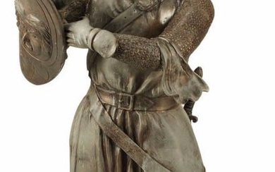 PATINATED BRONZE SCULPTURE OF A KNIGHT, 54"H
