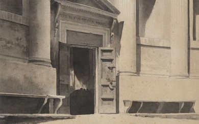 PEINTRE DU 20E SIÈCLE Entrée de la basilique, 1914 Aquarelle sur papier, 36 x 27...