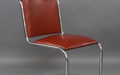 PEL (Practical Equipment Ltd), a model SP2 chair, c.1930, of cantilever form, the chrome plated frame with red leather upholstered seat