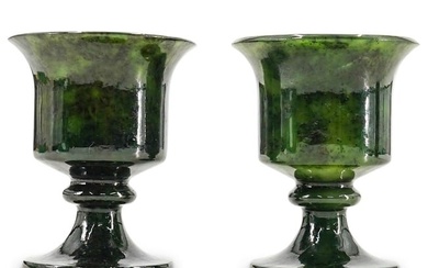 Pair Of Antique Chinese Footed Spinach Jade Cups