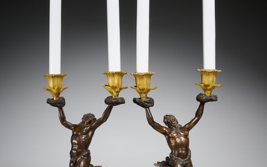 Pair antique Louis XV style Triton candelabra