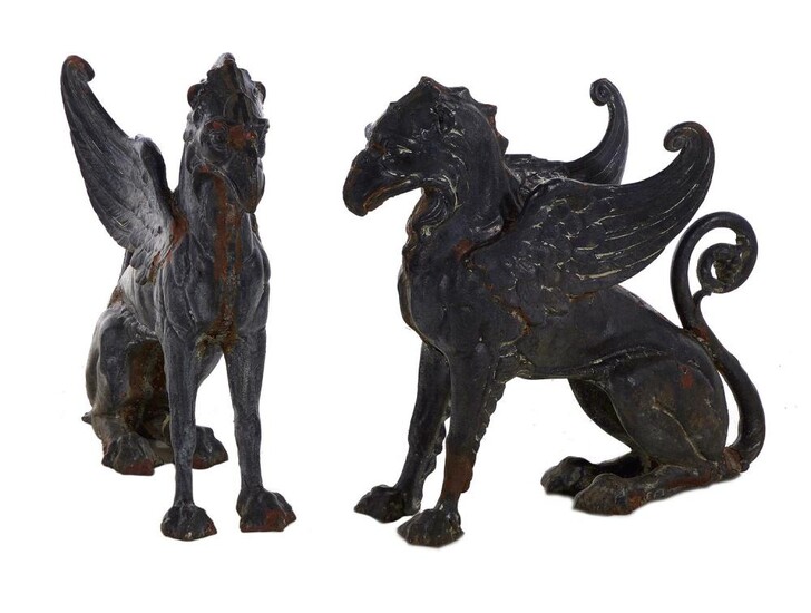Pair cast-iron garden figures of Griffons
