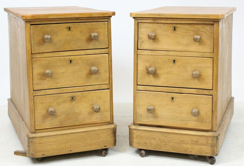 Pair of 19th c Pine Three Drawer Work or End Tables