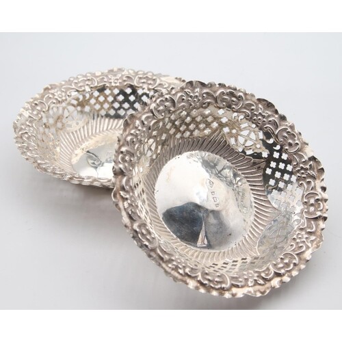 Pair of Antique Sterling Silver Bon Bon Dishes with Open Fre...