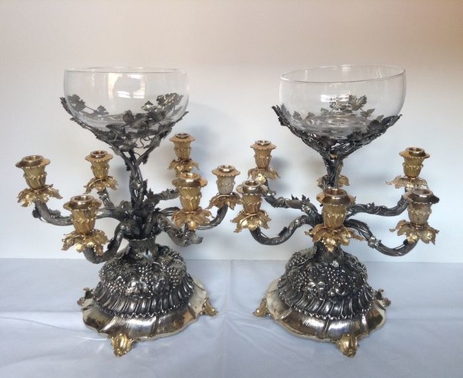 Pair of Candelabra - .925 silver - Italy - Mid 20th century