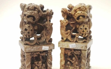 Pair of Chinese hard stone Foo dogs
