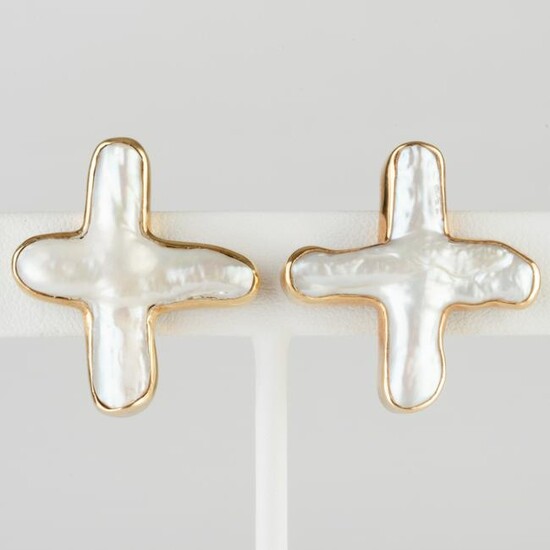 Pair of Christopher Walling 18k Gold and Cultured Pearl
