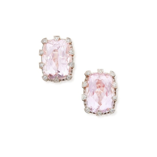 Pair of Kunzite and Diamond Earclips, Tony Duquette