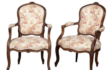 Pair of Louis XV Carved Walnut Fauteuils Mid-18th century