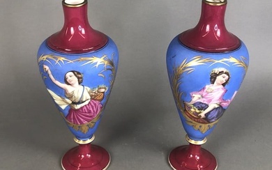 Pair of Old Paris Style Porcelain Urns
